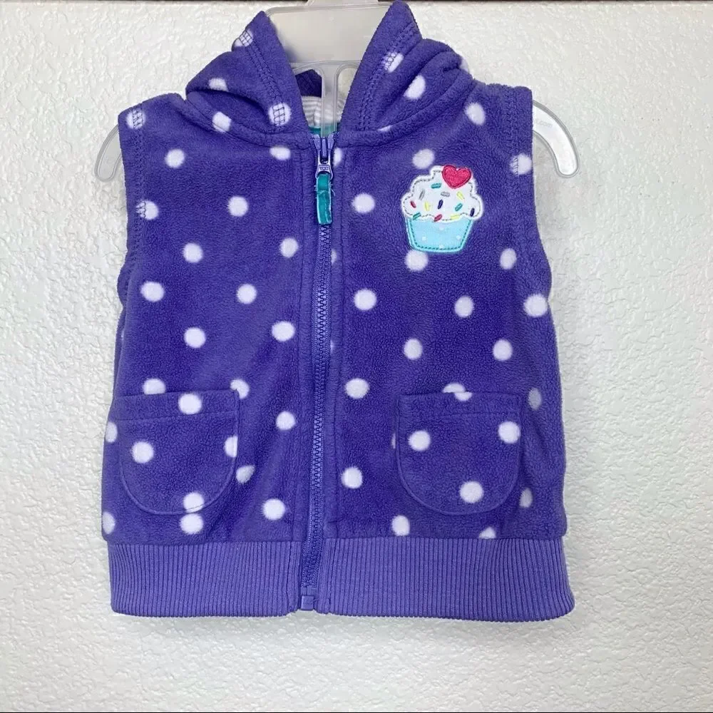 Carter’s 9 Months Baby Girl Fall/Winter Purple Fleece Vest & Pants Set